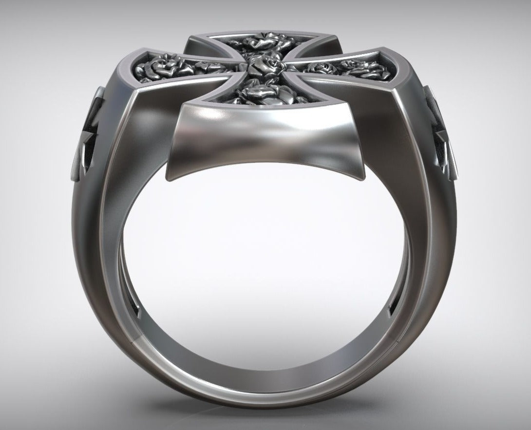 Gental Gems by Karat Kings | Unique Designed Cross Ring with Roses |  Sterling Silver Oxidized Ring | Men's Jewelry | With Certificate of Authenticity and  Hallmark