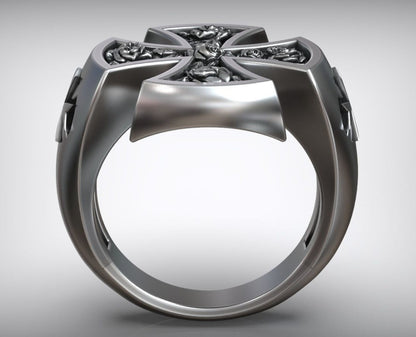 Gental Gems by Karat Kings | Unique Designed Cross Ring with Roses |  Sterling Silver Oxidized Ring | Men's Jewelry | With Certificate of Authenticity and  Hallmark