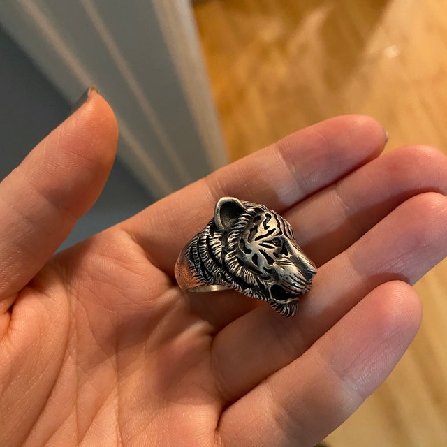 Gental Gems by Karat Kings | Unique Designed 3D Tiger Face Ring |  Sterling Silver Oxidized Ring | Men's Jewelry | With Certificate of Authenticity and  Hallmark
