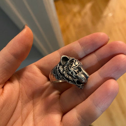 Gental Gems by Karat Kings | Unique Designed 3D Tiger Face Ring |  Sterling Silver Oxidized Ring | Men's Jewelry | With Certificate of Authenticity and  Hallmark