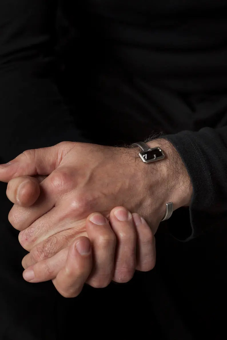 Gental Gems by Karat Kings |  Natural Black Onyx Bracelet for Men |  Sterling Silver Bracelet