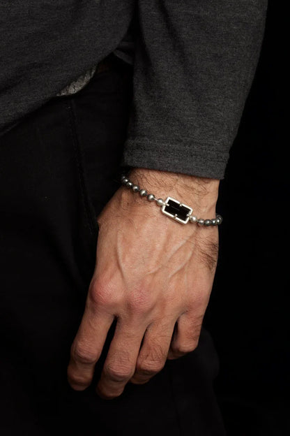 Gental Gems by Karat Kings |  Natural Black Onyx Bracelet for Men |  Sterling Silver Bracelet | Men's Jewelry | With Certificate of Authenticity and  Hallmark