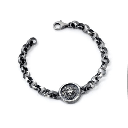 Gental Gems by Karat Kings | Unique Oxidized Lion Head Bracelet for Men |  Sterling Silver Bracelet