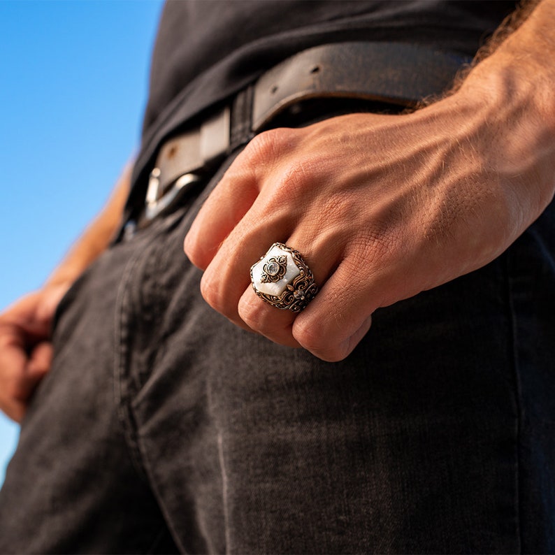 Gental Gems by Karat Kings | Unique Turkish Style Ring with Natural Pearl |  Sterling Silver Oxidized Ring