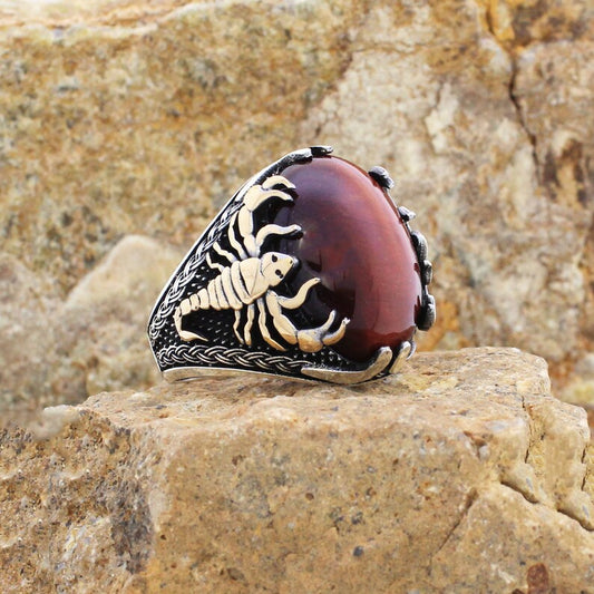 Gental Gems by Karat Kings | Unique Designed Turkish Style Ring with Natural Tiger Eye  |  Sterling Silver Oxidized Ring | Men's Jewelry | With Certificate of Authenticity and  Hallmark