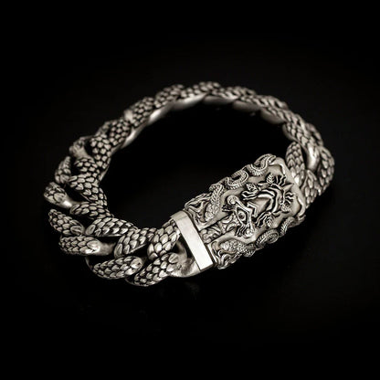 16mm wide Solid.  sterling silver bracelet with Snake Textured and Dagger oxidized Cuban design | Sterling Silver Bracelet | With Certificate of Authenticity and  Hallmark
