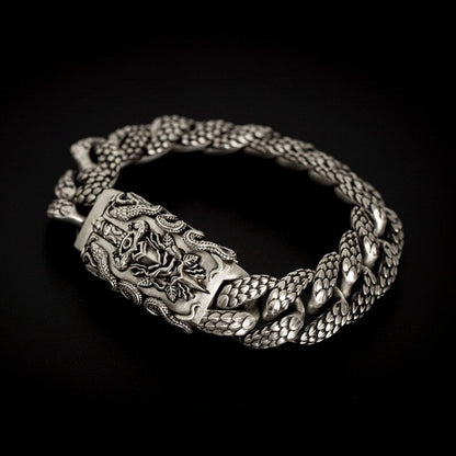 16mm wide Solid.  sterling silver bracelet with Snake Textured and Dagger oxidized Cuban design | Sterling Silver Bracelet | With Certificate of Authenticity and  Hallmark