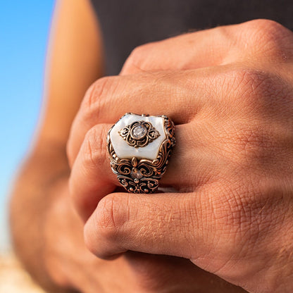Gental Gems by Karat Kings | Unique Turkish Style Ring with Natural Pearl |  Sterling Silver Oxidized Ring