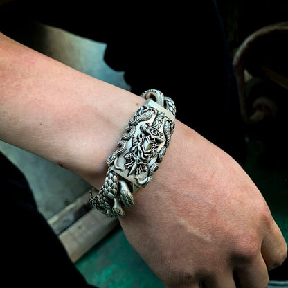 16mm wide Solid.  sterling silver bracelet with Snake Textured and Dagger oxidized Cuban design | Sterling Silver Bracelet | With Certificate of Authenticity and  Hallmark
