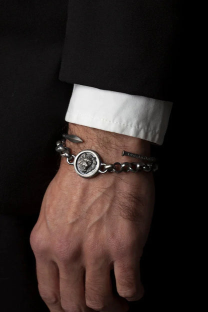 Gental Gems by Karat Kings | Unique Oxidized Lion Head Bracelet for Men |  Sterling Silver Bracelet