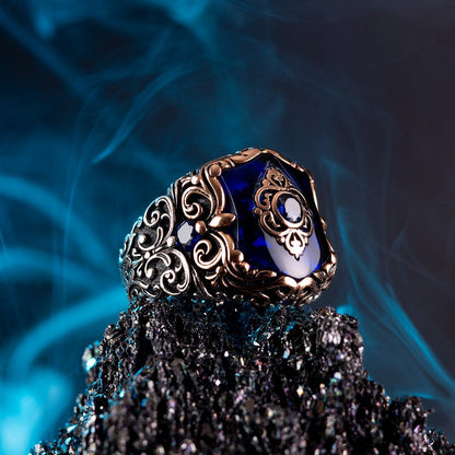 Gental Gems by Karat Kings | Unique Turkish Style Ring with Blue Zircon |  Sterling Silver Oxidized Ring