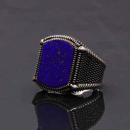 Gental Gems by Karat Kings | Unique Turkish Style Ring with Natural Blue Lapis Lazuli |  Sterling Silver Oxidized Ring | Men's Jewelry | With Certificate of Authenticity and  Hallmark