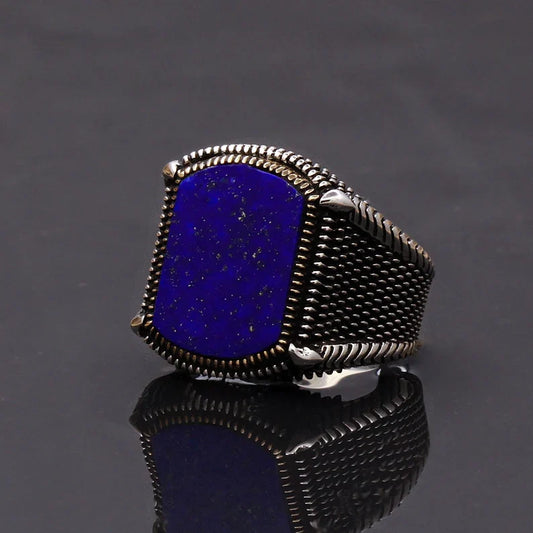 Gental Gems by Karat Kings | Unique Turkish Style Ring with Natural Blue Lapis Lazuli |  Sterling Silver Oxidized Ring | Men's Jewelry | With Certificate of Authenticity and  Hallmark