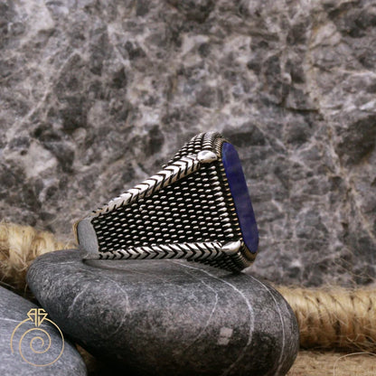 Gental Gems by Karat Kings | Unique Turkish Style Ring with Natural Blue Lapis Lazuli |  Sterling Silver Oxidized Ring | Men's Jewelry | With Certificate of Authenticity and  Hallmark