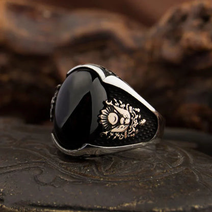 Gental Gems by Karat Kings | Unique Turkish Style Ring with Natural Black Onyx | Black Rhodium & Gold Plated  Sterling Silver Ring