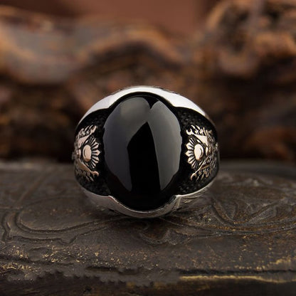 Gental Gems by Karat Kings | Unique Turkish Style Ring with Natural Black Onyx | Black Rhodium & Gold Plated  Sterling Silver Ring