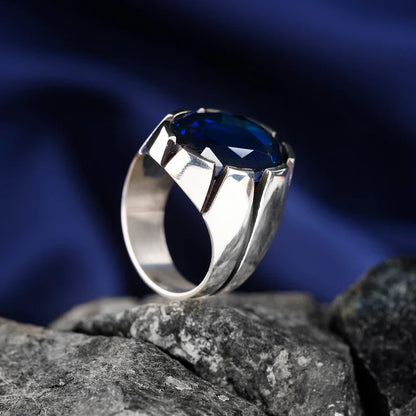 Gental Gems by Karat Kings | Unique Turkish Style Ring with S Blue Sapphire, Oxidized Sterling Silver  Ring | Jewellery for Men| With Certificate of Authenticity and  Hallmark