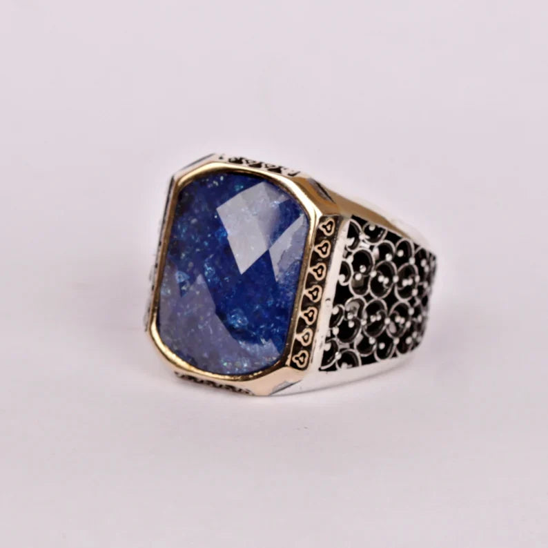 Gental Gems by Karat Kings | Unique Turkish Style Ring with Natural Blue Lapis Lazuli |  Sterling Silver Oxidized Ring | Men's Jewelry | With Certificate of Authenticity and  Hallmark