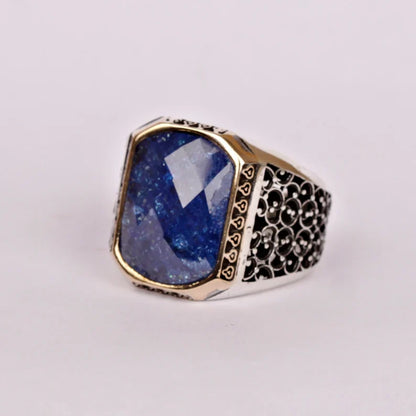 Gental Gems by Karat Kings | Unique Turkish Style Ring with Natural Blue Lapis Lazuli |  Sterling Silver Oxidized Ring | Men's Jewelry | With Certificate of Authenticity and  Hallmark