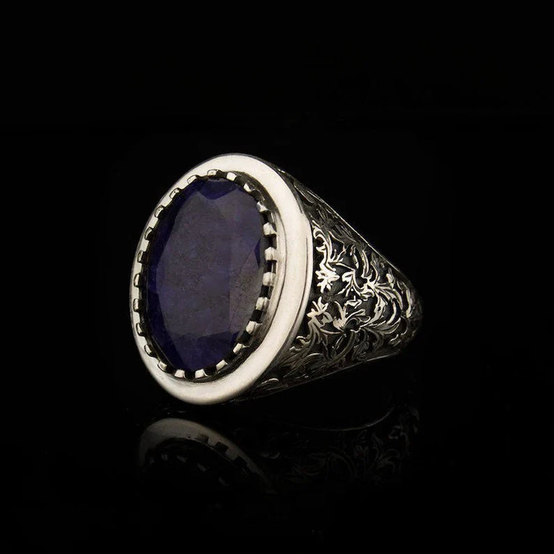 Gental Gems by Karat Kings | Unique Designed Turkish Style Ring with S Sapphire,  Sterling Silver Oxidized Ring