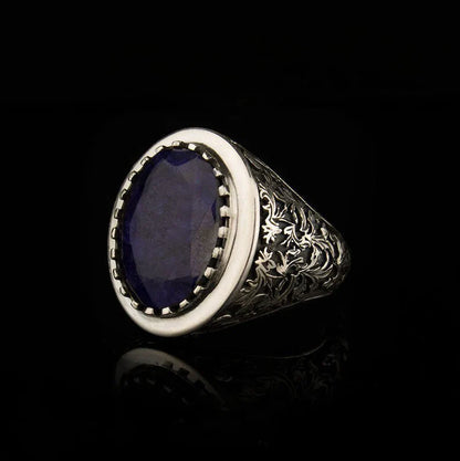 Gental Gems by Karat Kings | Unique Designed Turkish Style Ring with S Sapphire,  Sterling Silver Oxidized Ring