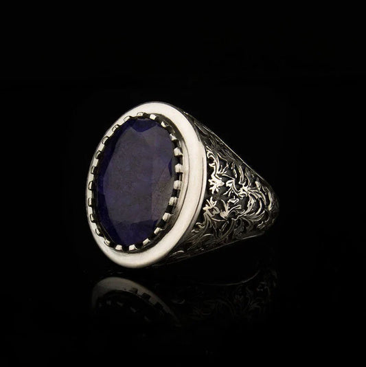 Gental Gems by Karat Kings | Unique Designed Turkish Style Ring with S Sapphire,  Sterling Silver Oxidized Ring | Men's Jewelry | With Certificate of Authenticity and  Hallmark