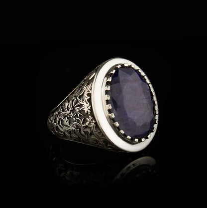 Gental Gems by Karat Kings | Unique Designed Turkish Style Ring with S Sapphire,  Sterling Silver Oxidized Ring
