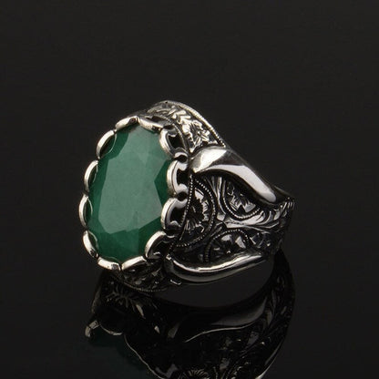 Gental Gems by Karat Kings | Unique Designed Turkish Style Ring with Emerald |  Sterling Silver Oxidized Ring | Men's Jewelry | With Certificate of Authenticity and  Hallmark