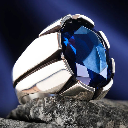 Gental Gems by Karat Kings | Unique Turkish Style Ring with S Blue Sapphire, Oxidized Sterling Silver  Ring | Jewellery for Men| With Certificate of Authenticity and  Hallmark