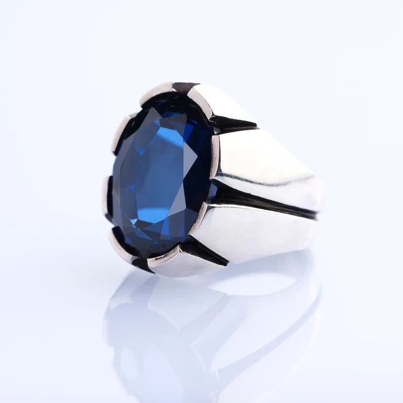 Gental Gems by Karat Kings | Unique Turkish Style Ring with S Blue Sapphire, Oxidized Sterling Silver  Ring | Jewellery for Men| With Certificate of Authenticity and  Hallmark