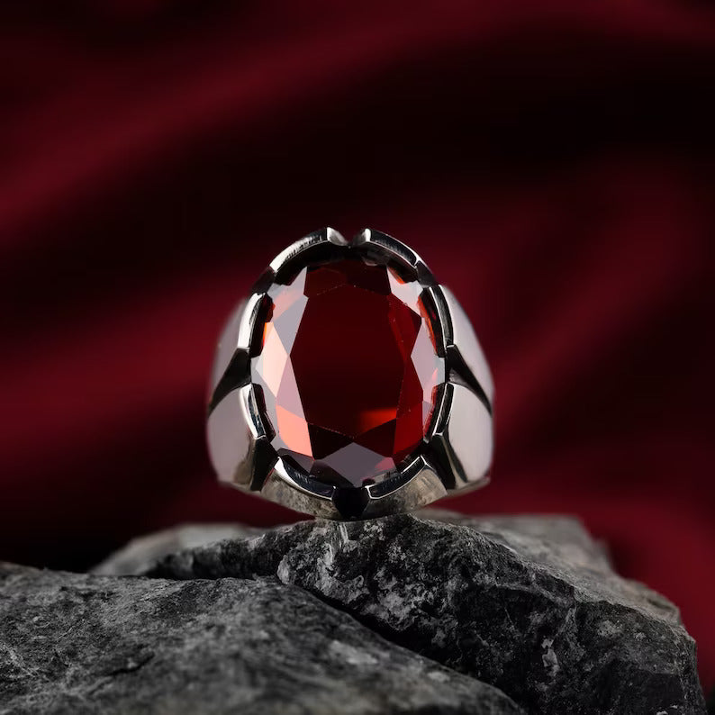 Gental Gems by Karat Kings | Unique Turkish Style Ring with Natural Gomed |  Sterling Silver Oxidized Ring
