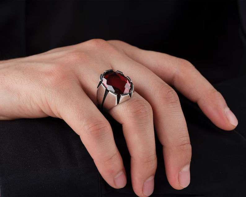 Gental Gems by Karat Kings | Unique Turkish Style Ring with Natural Gomed |  Sterling Silver Oxidized Ring