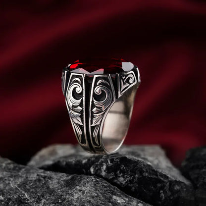 Gental Gems by Karat Kings | Unique Turkish Style Ring with Natural Gomed |  Sterling Silver Oxidized Ring | Men's Jewelry | With Certificate of Authenticity and  Hallmark