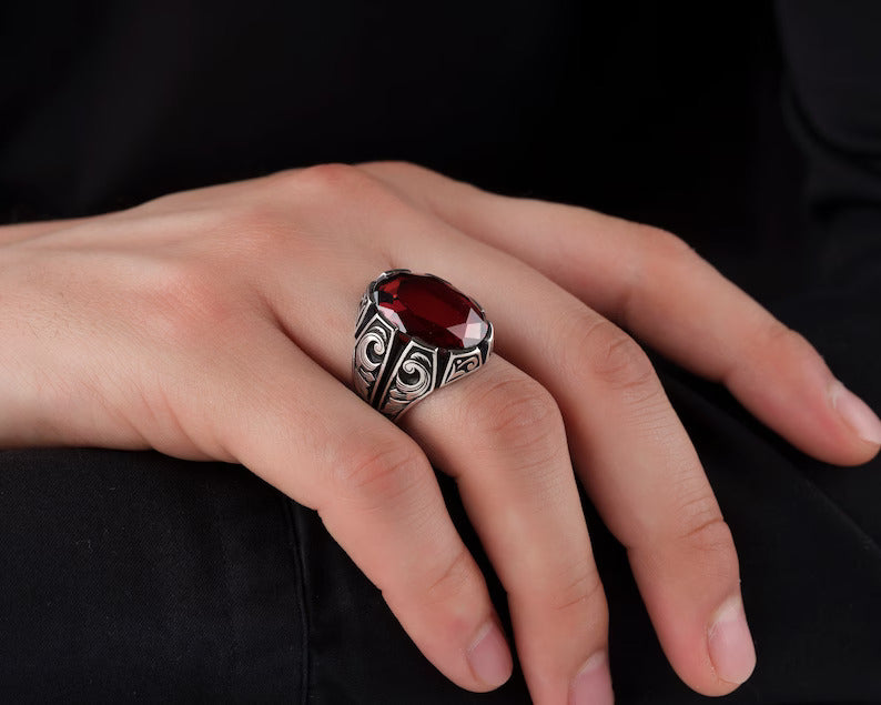 Gental Gems by Karat Kings | Unique Turkish Style Ring with Natural Gomed |  Sterling Silver Oxidized Ring | Men's Jewelry | With Certificate of Authenticity and  Hallmark