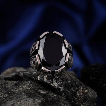 Gental Gems by Karat Kings | Unique Turkish Style Ring with Natural Black Onyx | Black Rhodium & Gold Plated  Sterling Silver Ring