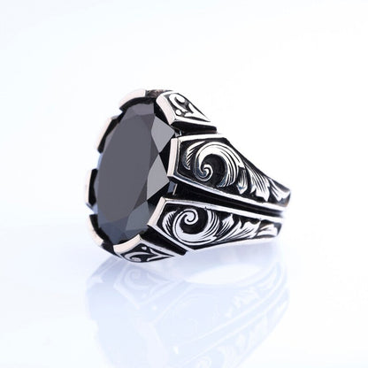 Gental Gems by Karat Kings | Unique Turkish Style Ring with Natural Black Onyx | Black Rhodium & Gold Plated  Sterling Silver Ring