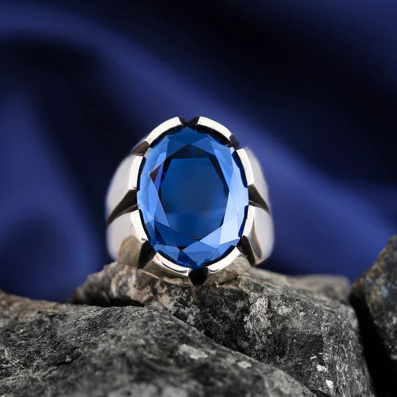 Gental Gems by Karat Kings | Unique Turkish Style Ring with S Blue Sapphire, Oxidized Sterling Silver  Ring | Jewellery for Men| With Certificate of Authenticity and  Hallmark