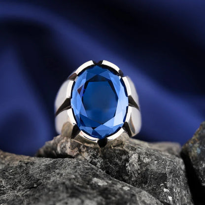 Gental Gems by Karat Kings | Unique Turkish Style Ring with S Blue Sapphire, Oxidized Sterling Silver  Ring | Jewellery for Men| With Certificate of Authenticity and  Hallmark