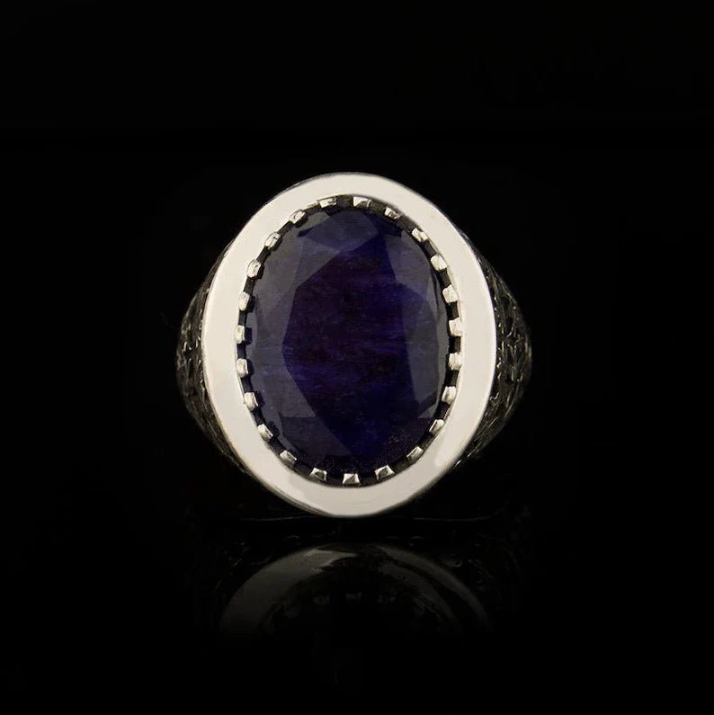 Gental Gems by Karat Kings | Unique Designed Turkish Style Ring with S Sapphire,  Sterling Silver Oxidized Ring