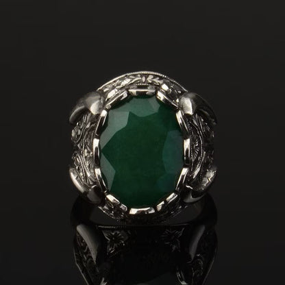 Gental Gems by Karat Kings | Unique Designed Turkish Style Ring with Emerald |  Sterling Silver Oxidized Ring | Men's Jewelry | With Certificate of Authenticity and  Hallmark