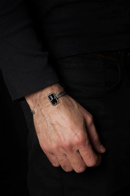 Gental Gems by Karat Kings |  Natural Black Onyx Bracelet for Men |  Sterling Silver Bracelet