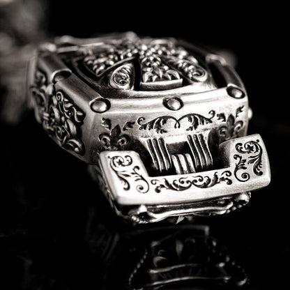 Gental Gems by Karat Kings | 16mm Wide Solid Floral Textured Watch Shape Cross Miami Cuban Link With Artistic Cross Bracelet | Oxidised  Sterling Silver Bracelet
