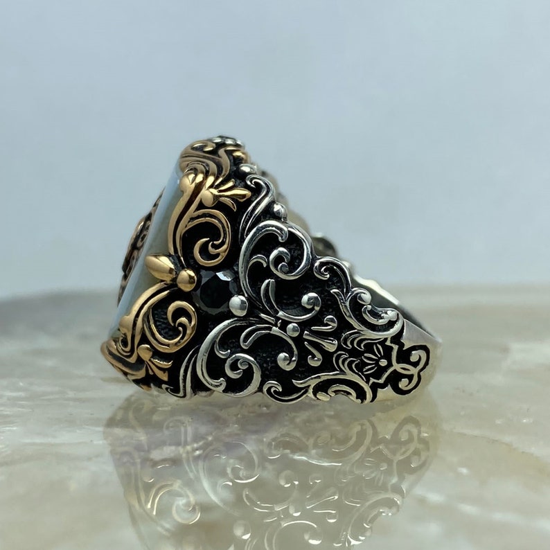 Gental Gems by Karat Kings | Unique Turkish Style Ring with Natural Pearl |  Sterling Silver Oxidized Ring