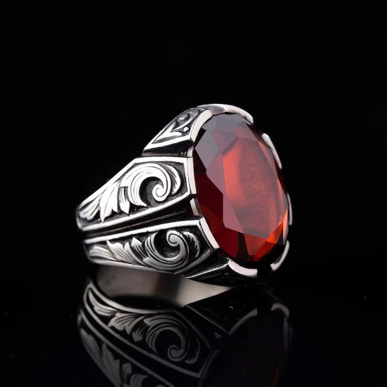 Gental Gems by Karat Kings | Unique Turkish Style Ring with Natural Gomed |  Sterling Silver Oxidized Ring | Men's Jewelry | With Certificate of Authenticity and  Hallmark