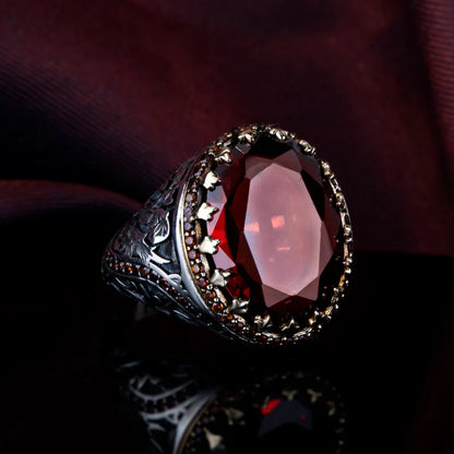 Gental Gems by Karat Kings | Unique Designed Ring with Natural Red Ruby |  Sterling Silver Oxidized Ring | Men's Jewelry | With Certificate of Authenticity and  Hallmark