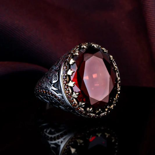 Gental Gems by Karat Kings | Unique Designed Ring with Natural Red Ruby |  Sterling Silver Oxidized Ring | Men's Jewelry | With Certificate of Authenticity and  Hallmark