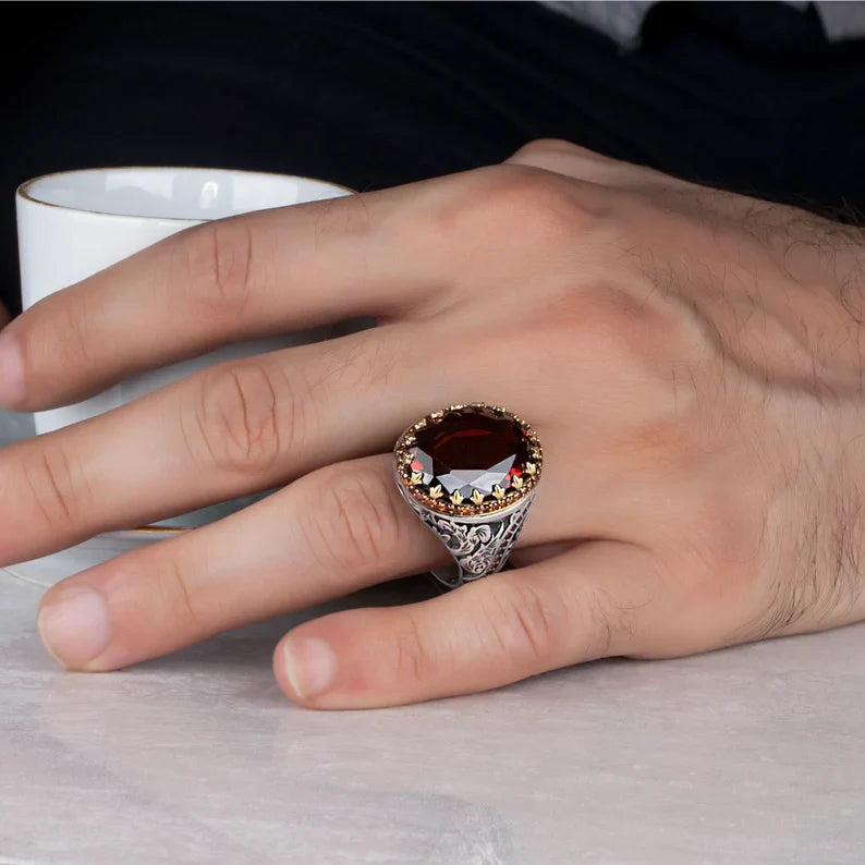 Gental Gems by Karat Kings | Unique Designed Ring with Natural Red Ruby | 925 Sterling Silver Oxidized Ring Jewelry Authenticity and 925