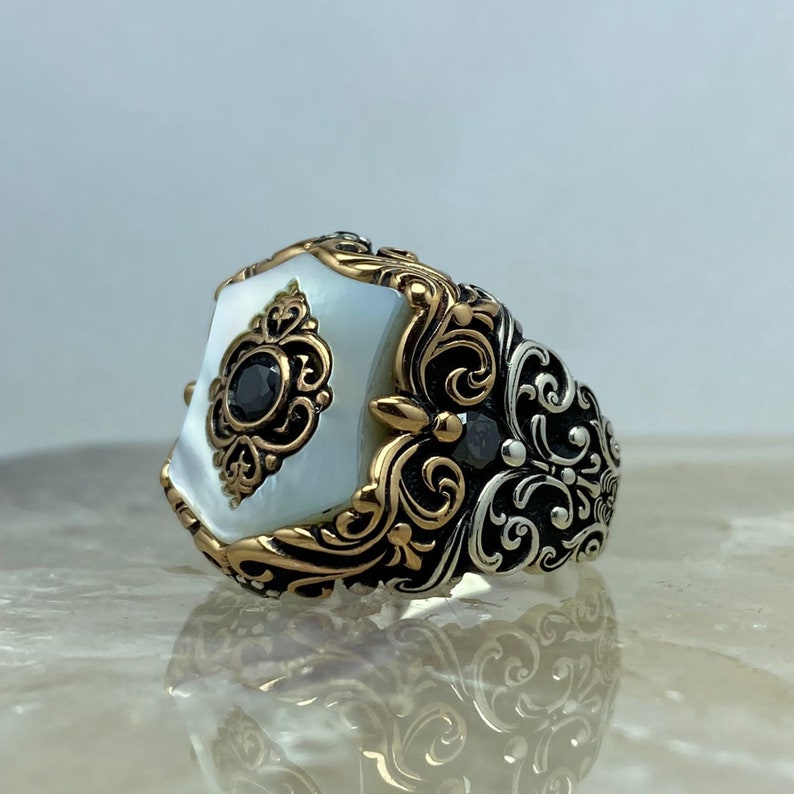 Gental Gems by Karat Kings | Unique Turkish Style Ring with Natural Pearl |  Sterling Silver Oxidized Ring