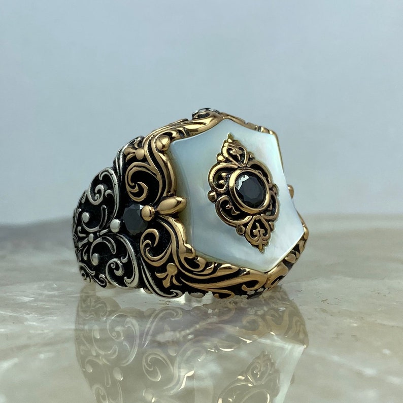 Gental Gems by Karat Kings | Unique Turkish Style Ring with Natural Pearl |  Sterling Silver Oxidized Ring