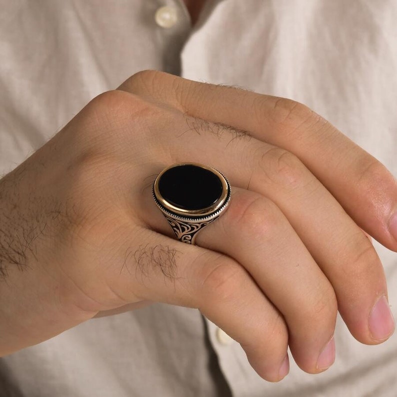 Gental Gems by Karat Kings | Unique Turkish Style Ring with Natural Black Onyx  |  Sterling Silver Oxidized Ring